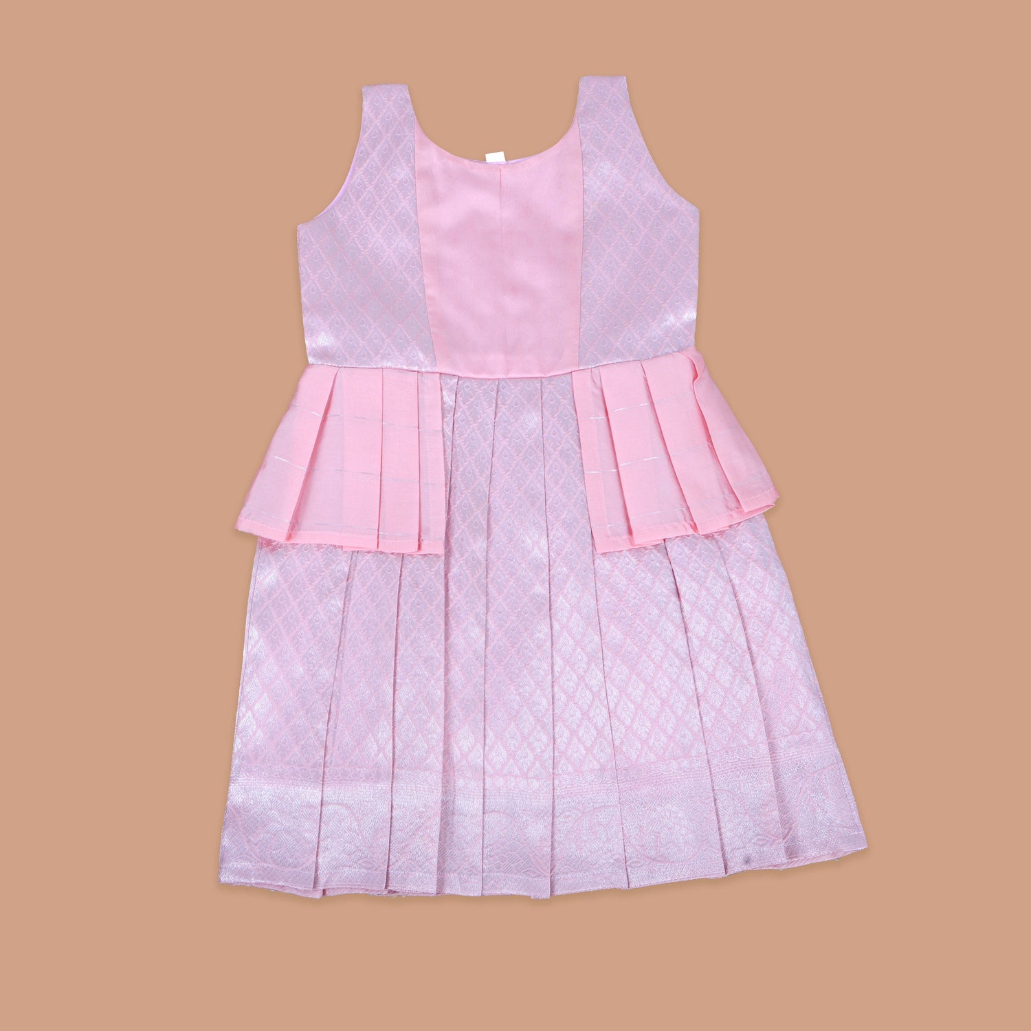 Elegant Pink Sleeveless Party Frock with Pleated Design