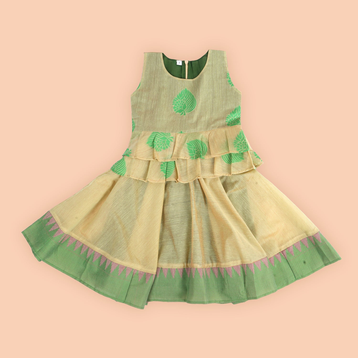 Blossom Breeze Pattu Frock with Delicate Leaf Motifs