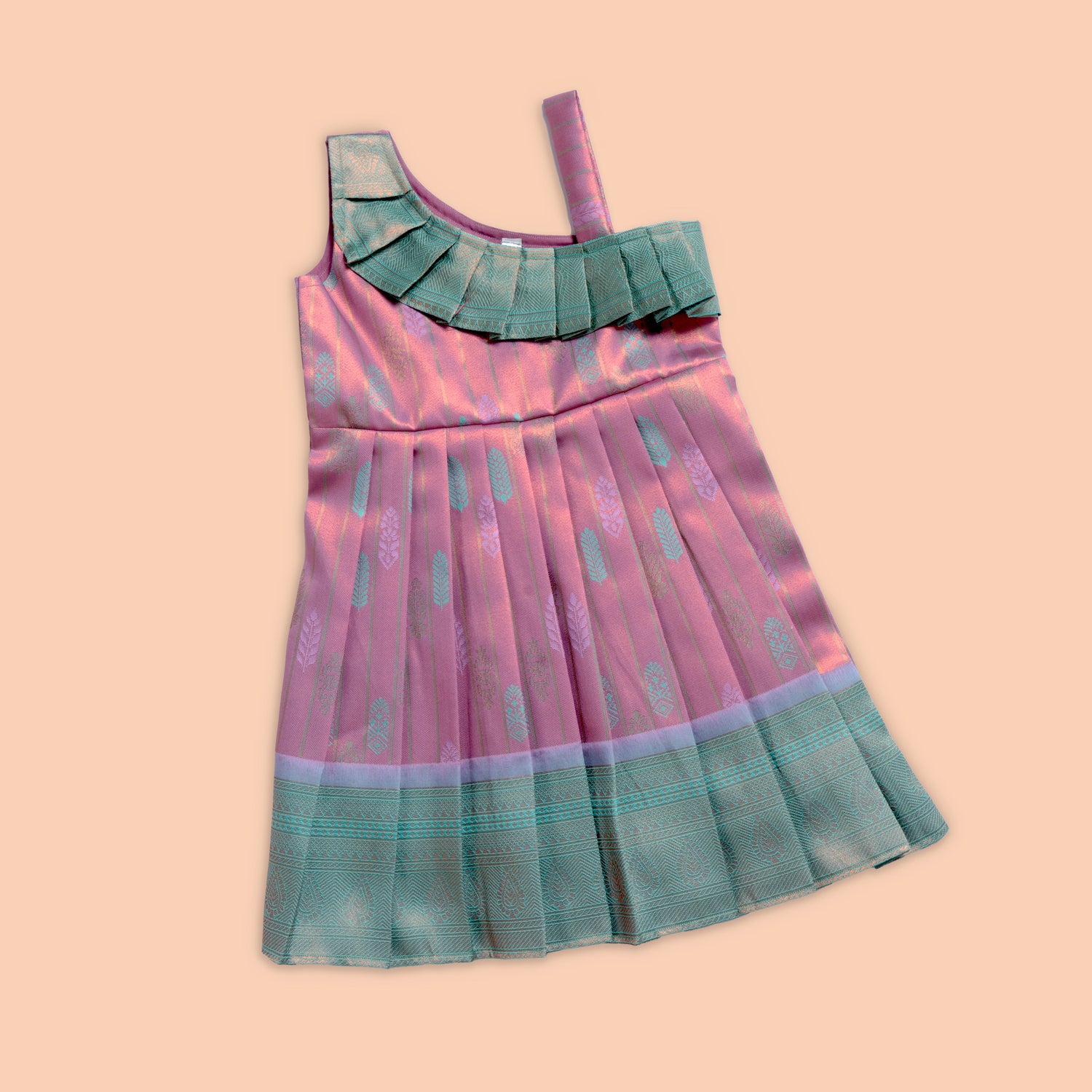 One-Shoulder Silk Frock with Pleated Border – Festive Special