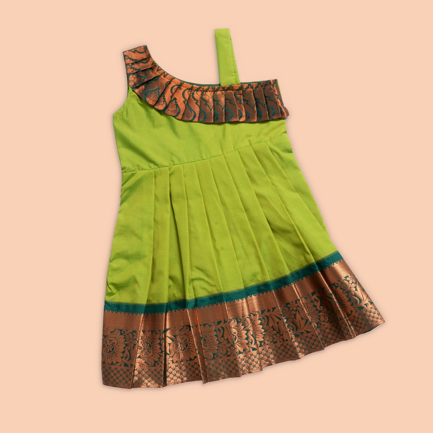 One-Shoulder Silk Frock with Pleated Border – Festive Special