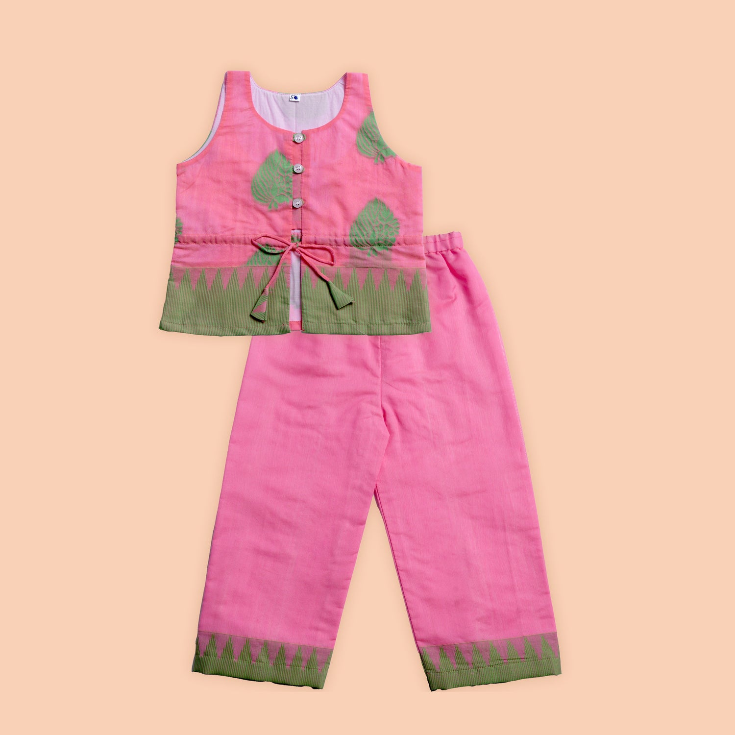 Girls' Leaf Pattern Sleeveless Top with Matching Pants