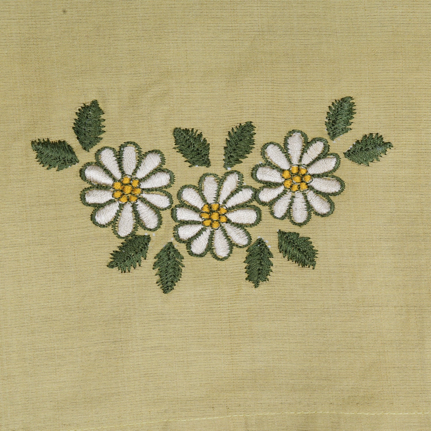 Olive green embroidered cotton top with cream skirt, elastic waist and soft lining – elegant Kerala-style ethnic wear for girls aged 1–5 years.