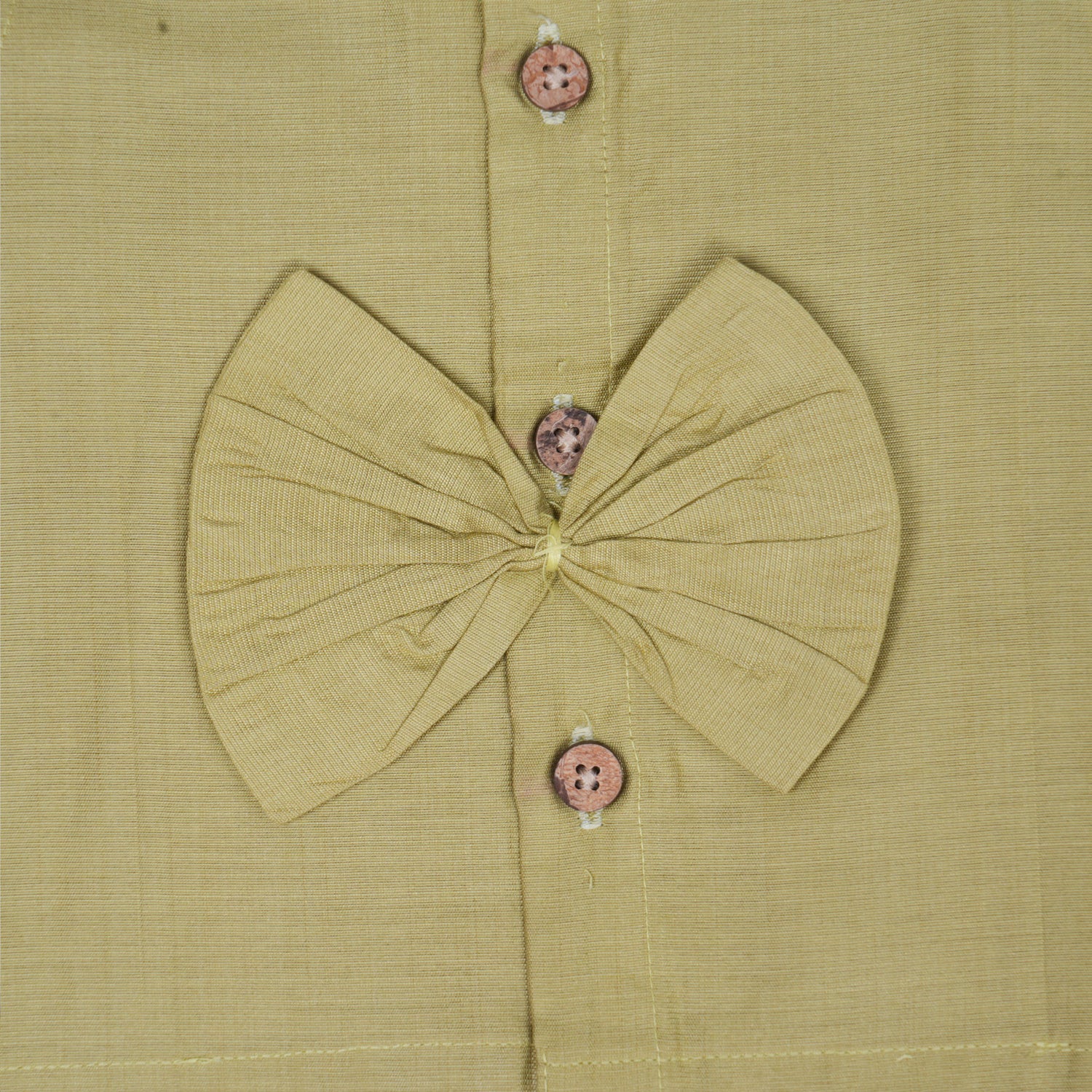 Olive green embroidered cotton top with cream skirt, elastic waist and soft lining – elegant Kerala-style ethnic wear for girls aged 1–5 years.