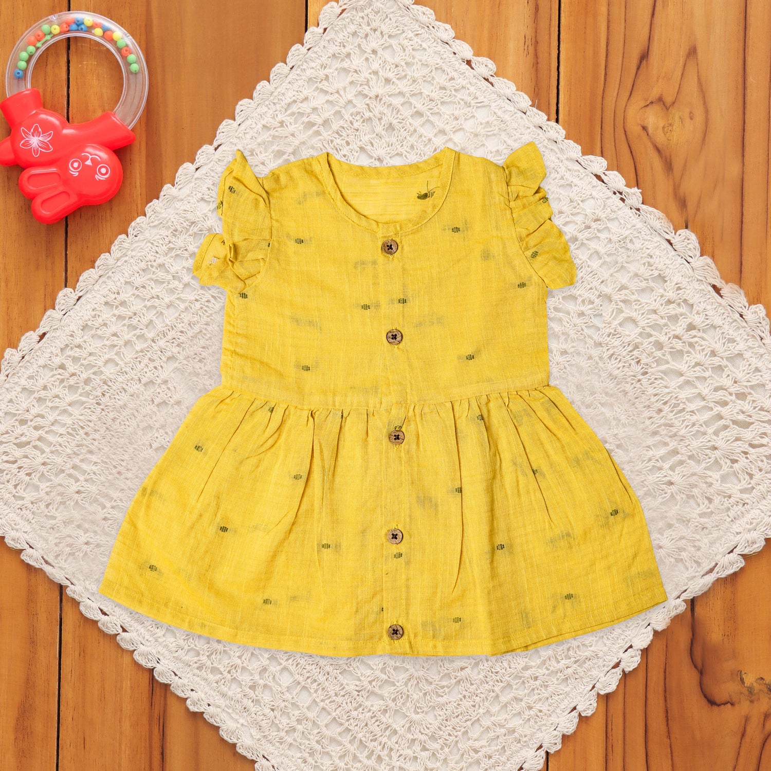 Sunny Yellow South Cotton Frock with Ruffle Sleeves