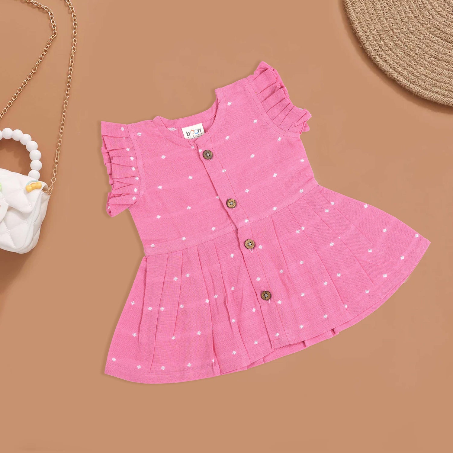 Sweet Pink Cotton Dress with Ruffle Details