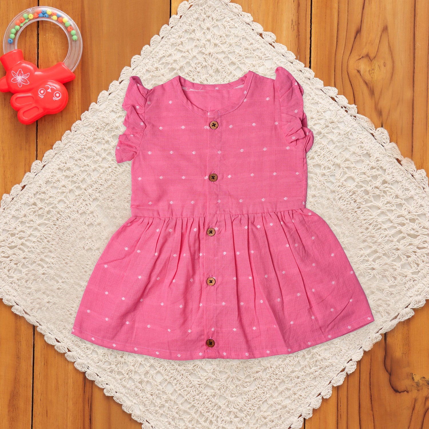 Sweet Pink Cotton Dress with Ruffle Details