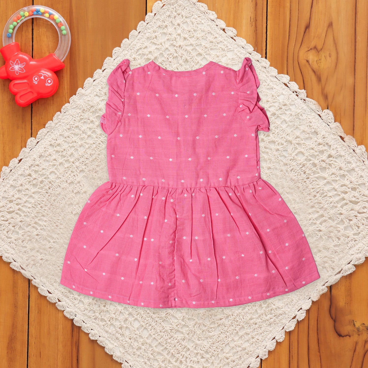 Sweet Pink Cotton Dress with Ruffle Details