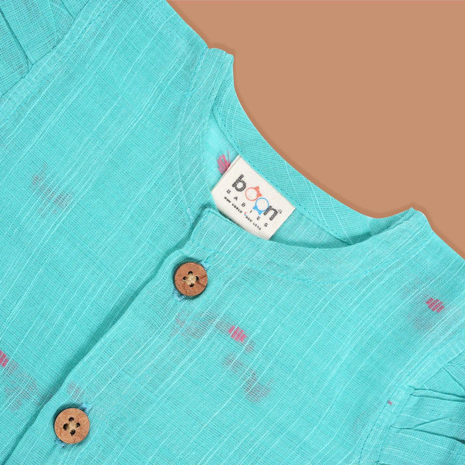 Aqua Blue Cotton Baby Frock with Front Buttons