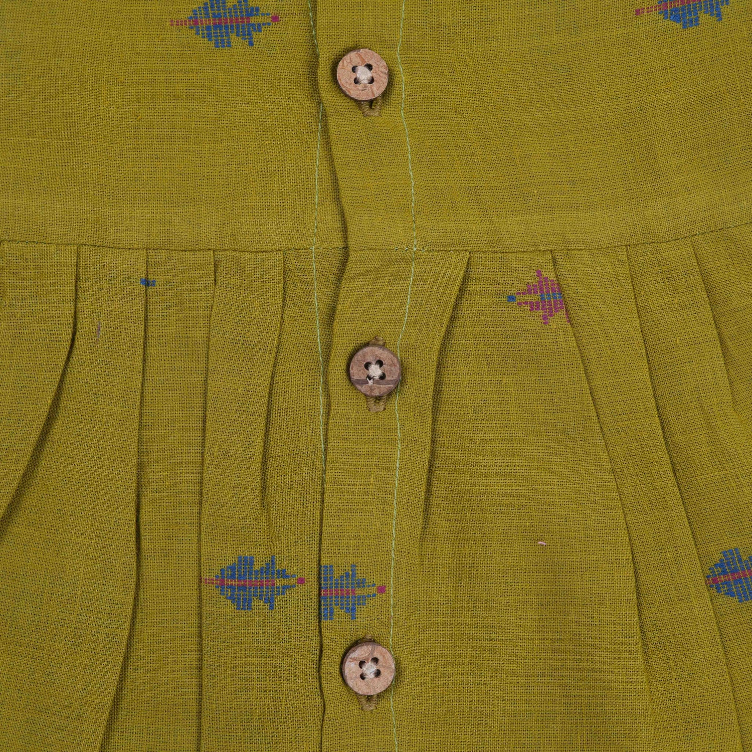 Olive Green Baby Cotton Frock with Pleated Hem