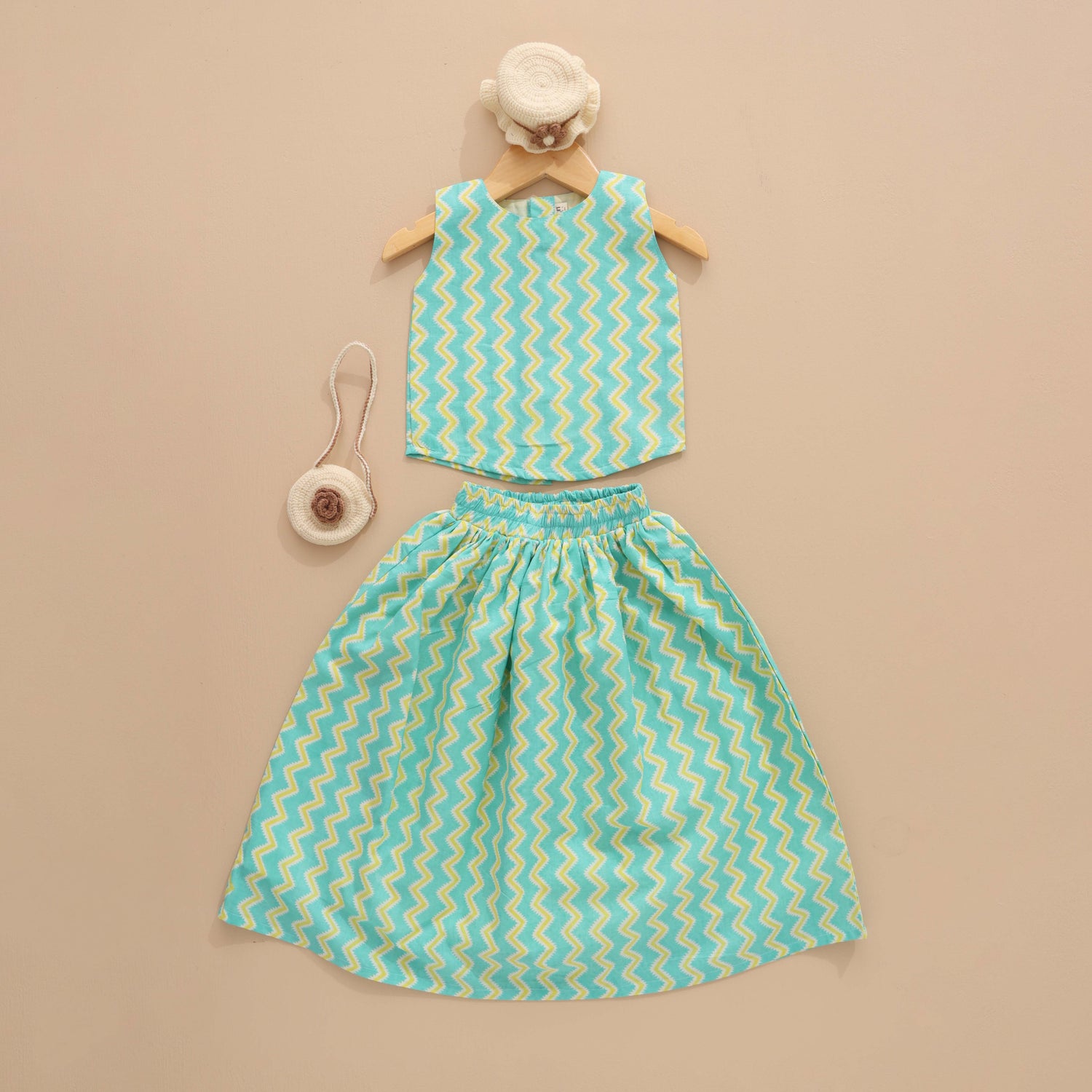 Zigzag Charm - Green & Yellow Skirt and Top Set