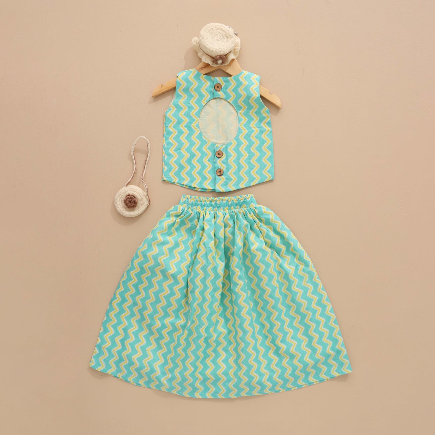 Zigzag Charm - Green & Yellow Skirt and Top Set