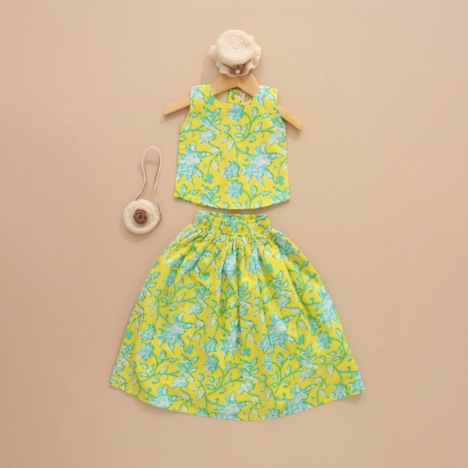 Sunny Garden - Yellow & Green Floral Skirt and Top Set