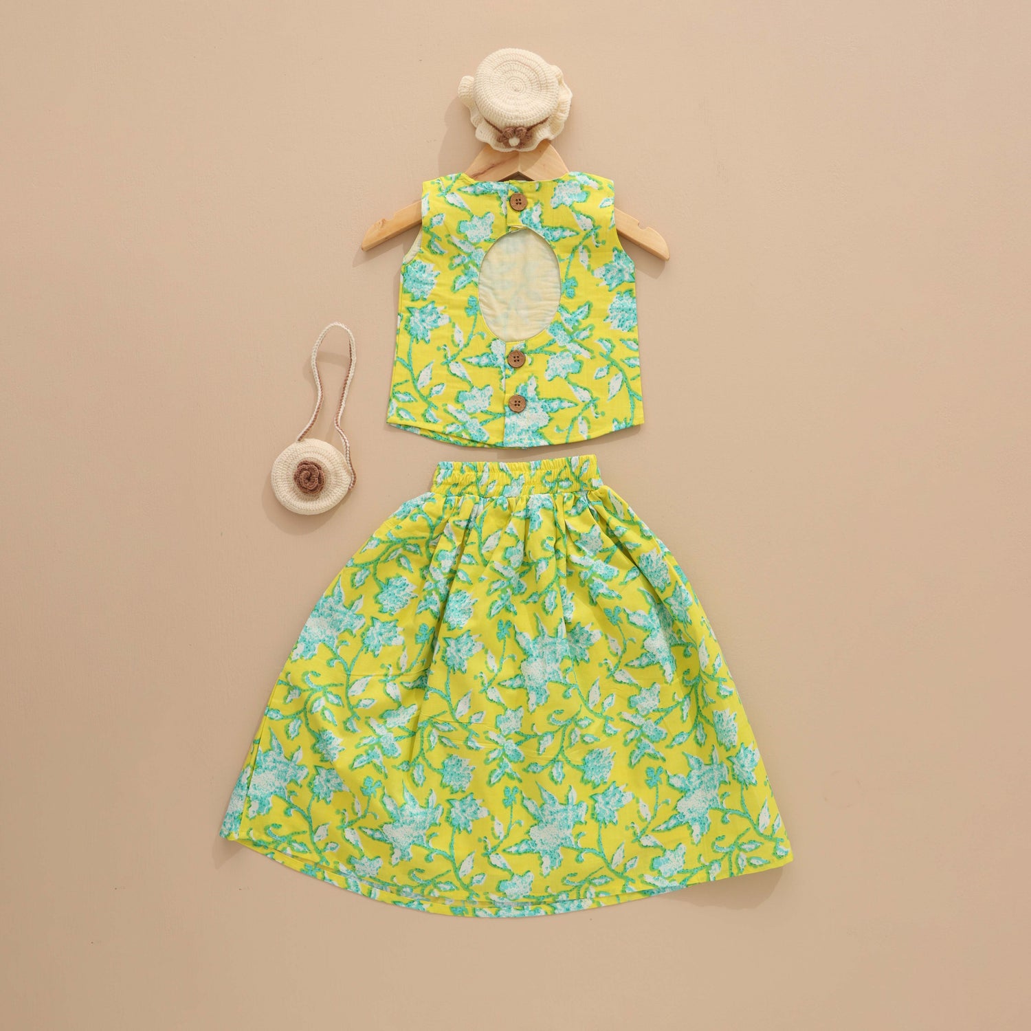 Sunny Garden - Yellow & Green Floral Skirt and Top Set