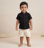 Lightweight Boon Babies boys' solid popcorn shirt for kids, suitable for ages 6 months to 5 years, made of polycotton fabric.