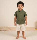 Lightweight solid popcorn shirt for boys by Boon Babies, casual polycotton collar shirt for ages 6 months to 5 years.