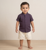 Lightweight solid popcorn shirt for boys by Boon Babies, casual polycotton shirt for kids aged 6 months to 5 years.