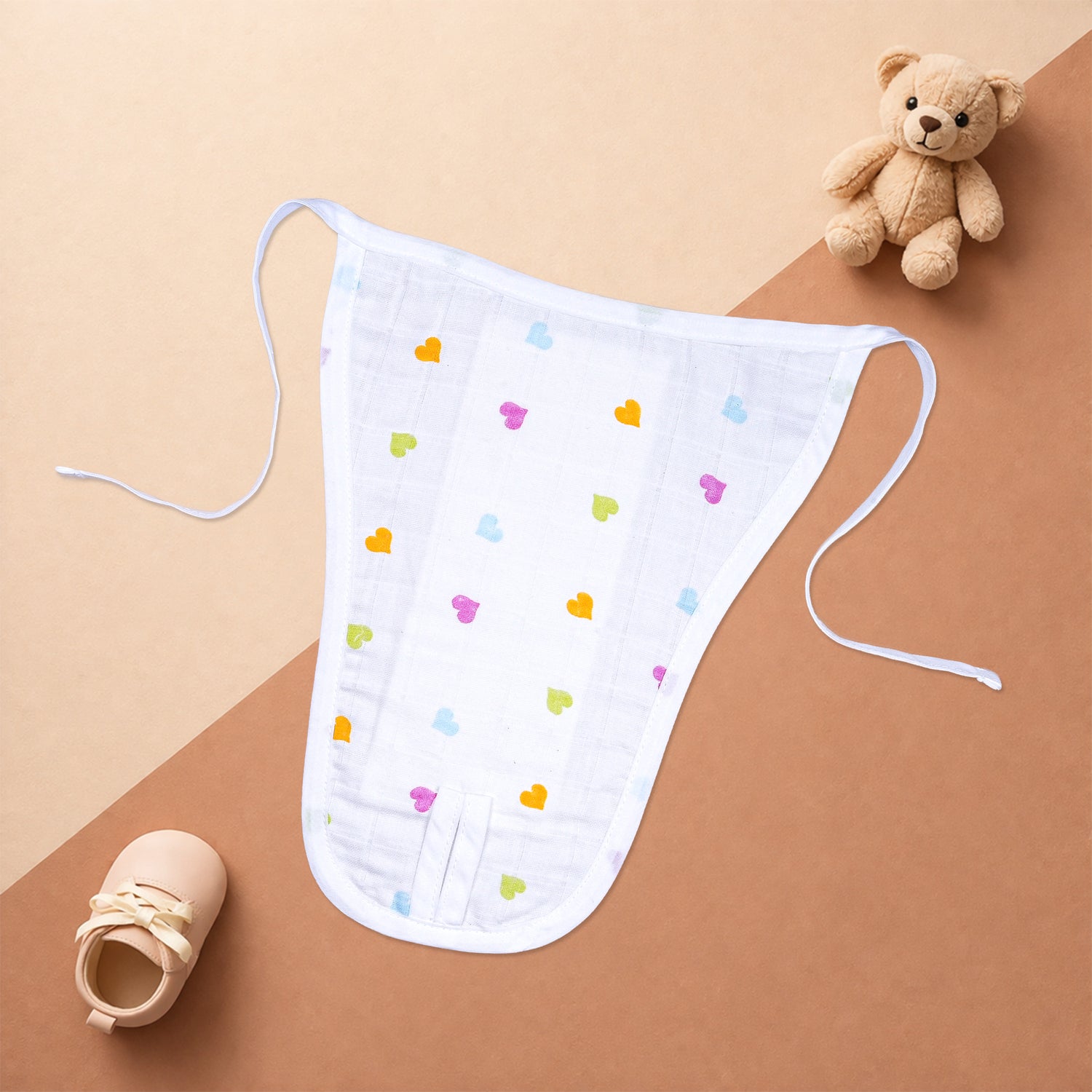Printed boonbabies muslin baby nappy for newborns, soft and breathable reusable cloth diaper for 0-3 months, shown in image.