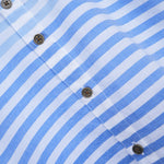 Boys wearing blue stripe cotton printed shirt with straight collar, casual style, by Boon Babies, shown in group photo.
