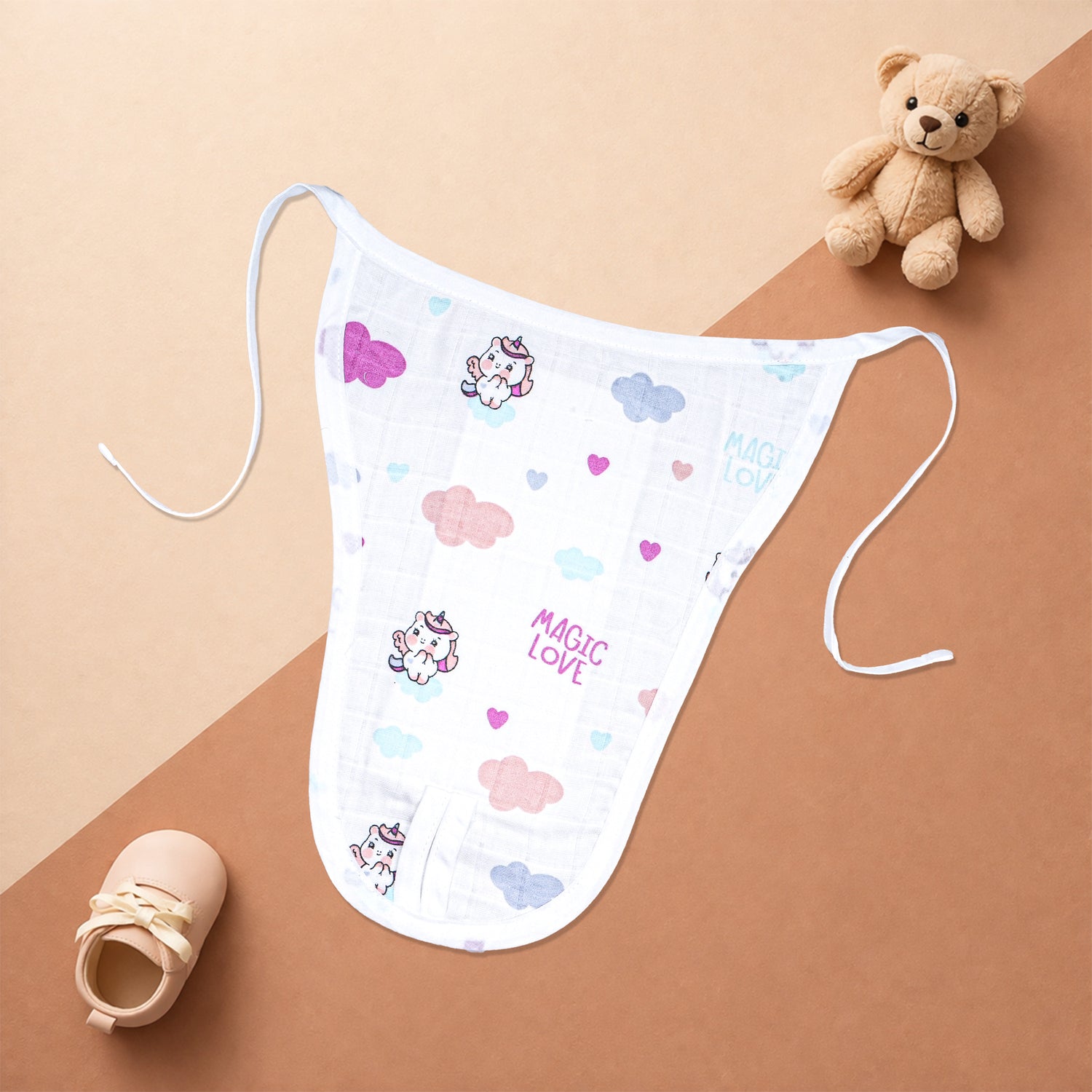 Printed boonbabies muslin baby nappy for newborns, soft and breathable reusable cloth diaper for 0-3 months with colorful print design.