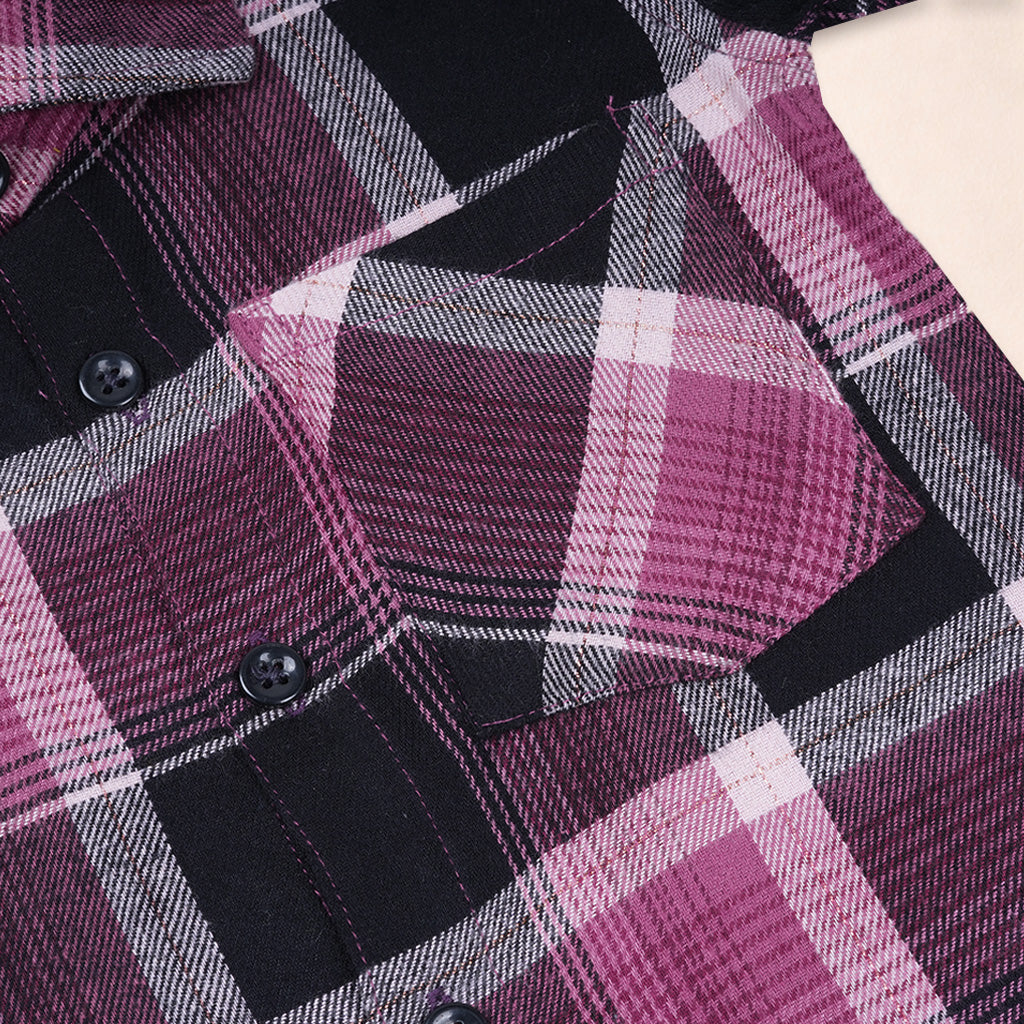 Boys casual checked cotton shirt with straight collar, printed design, by Boon Babies, shown in image HFS04_3.