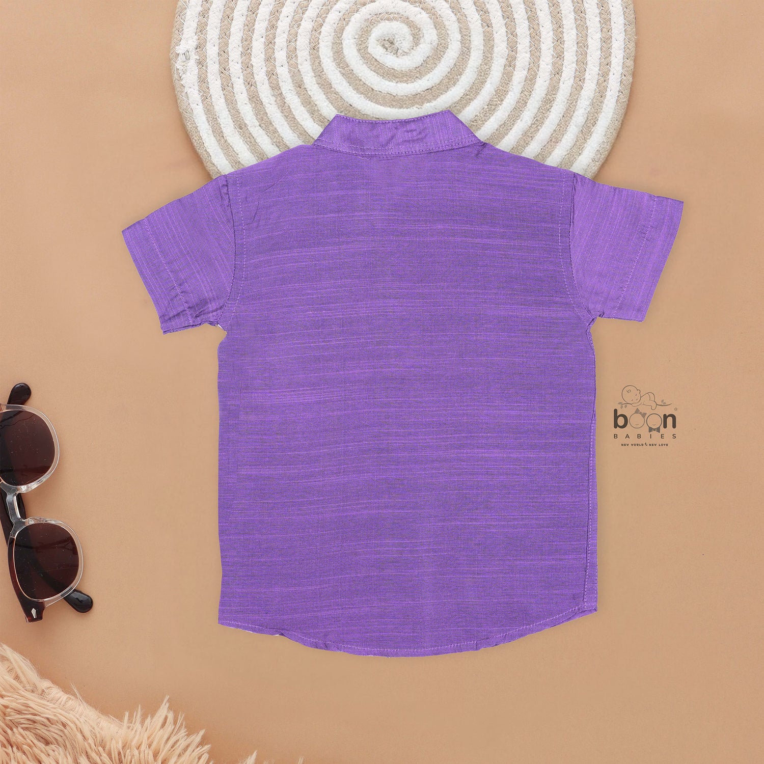 Purple Silk Panel Shirt with Cream Pattu Dhoti – Traditional Festival Wear for Boys