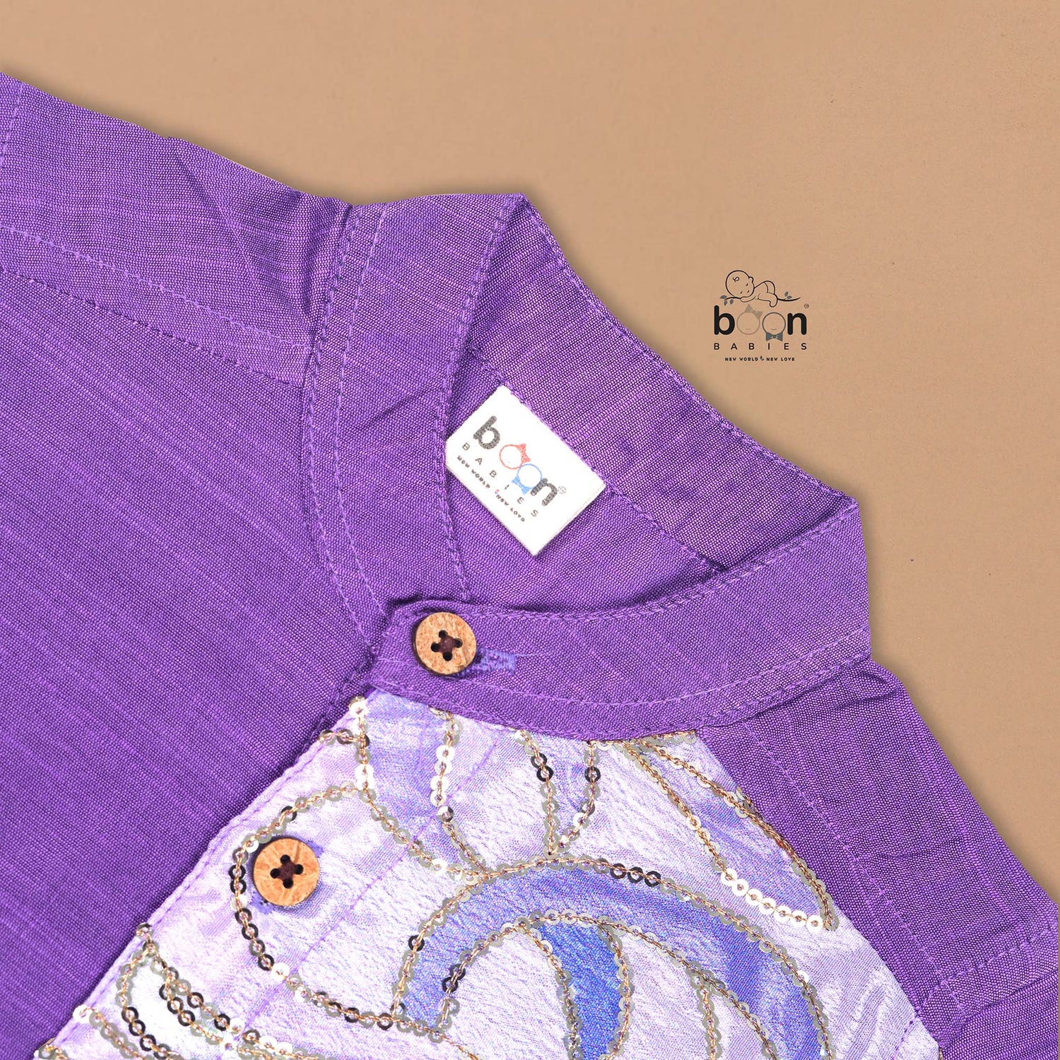 Purple Silk Panel Shirt with Cream Pattu Dhoti – Traditional Festival Wear for Boys