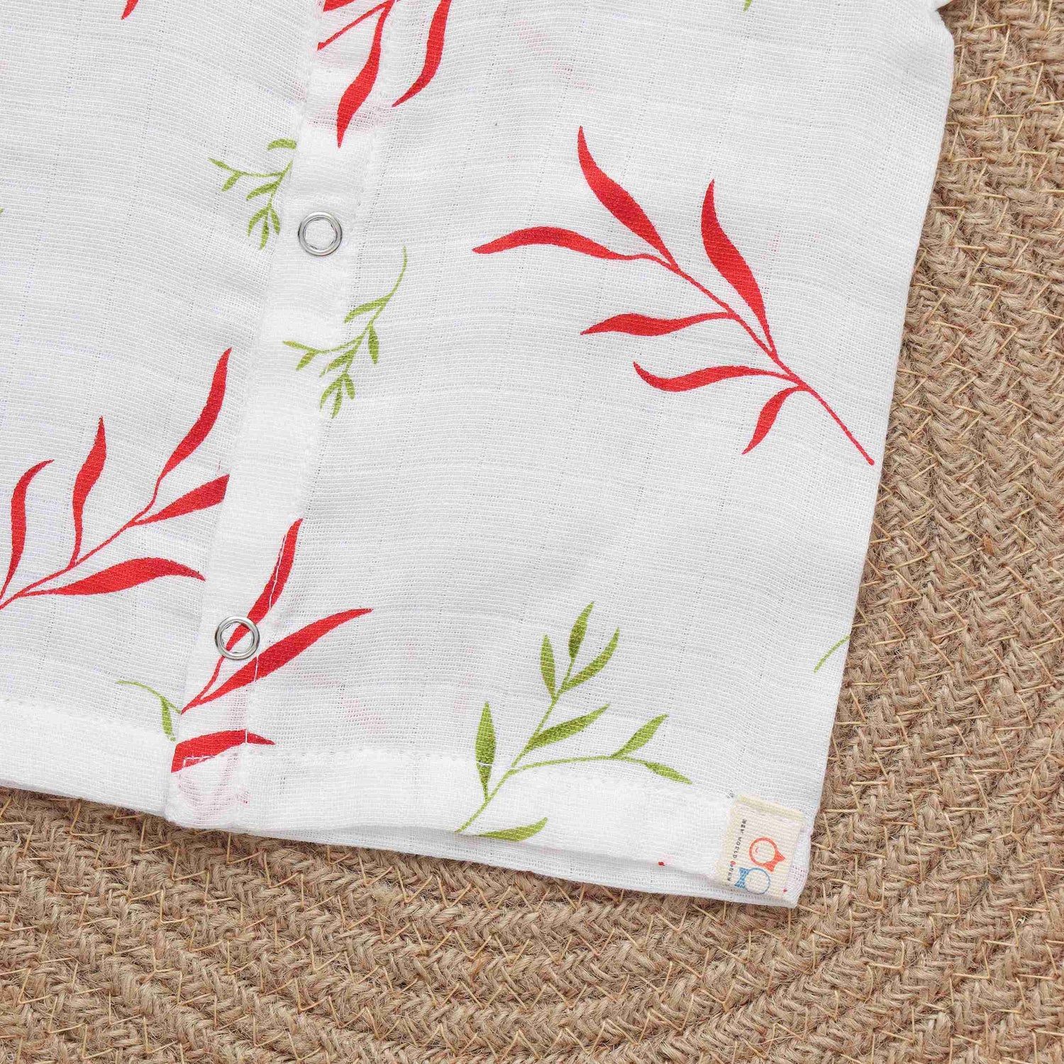 Elegant Leaf Printed White Jabla for Babies - Soft Muslin Comfort