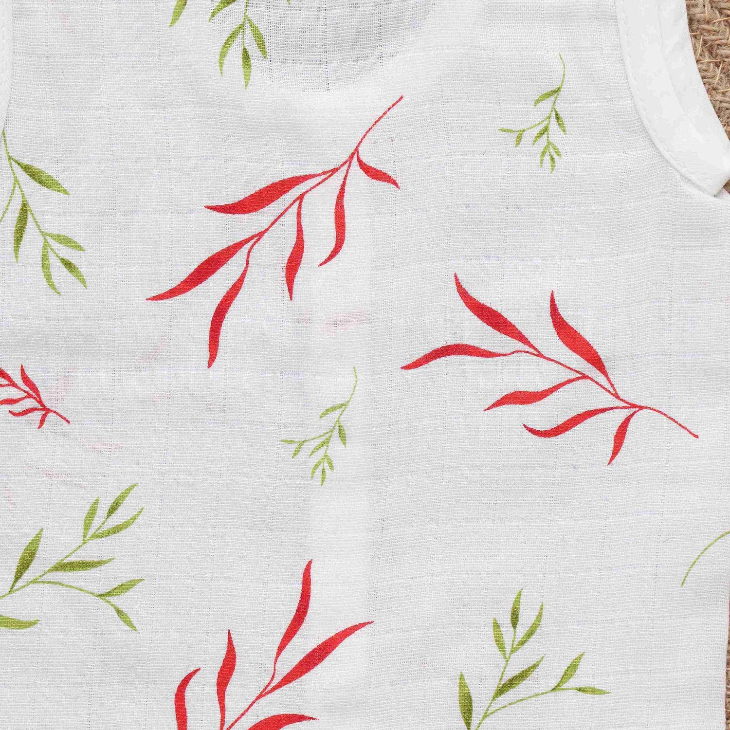 Elegant Leaf Printed White Jabla for Babies - Soft Muslin Comfort