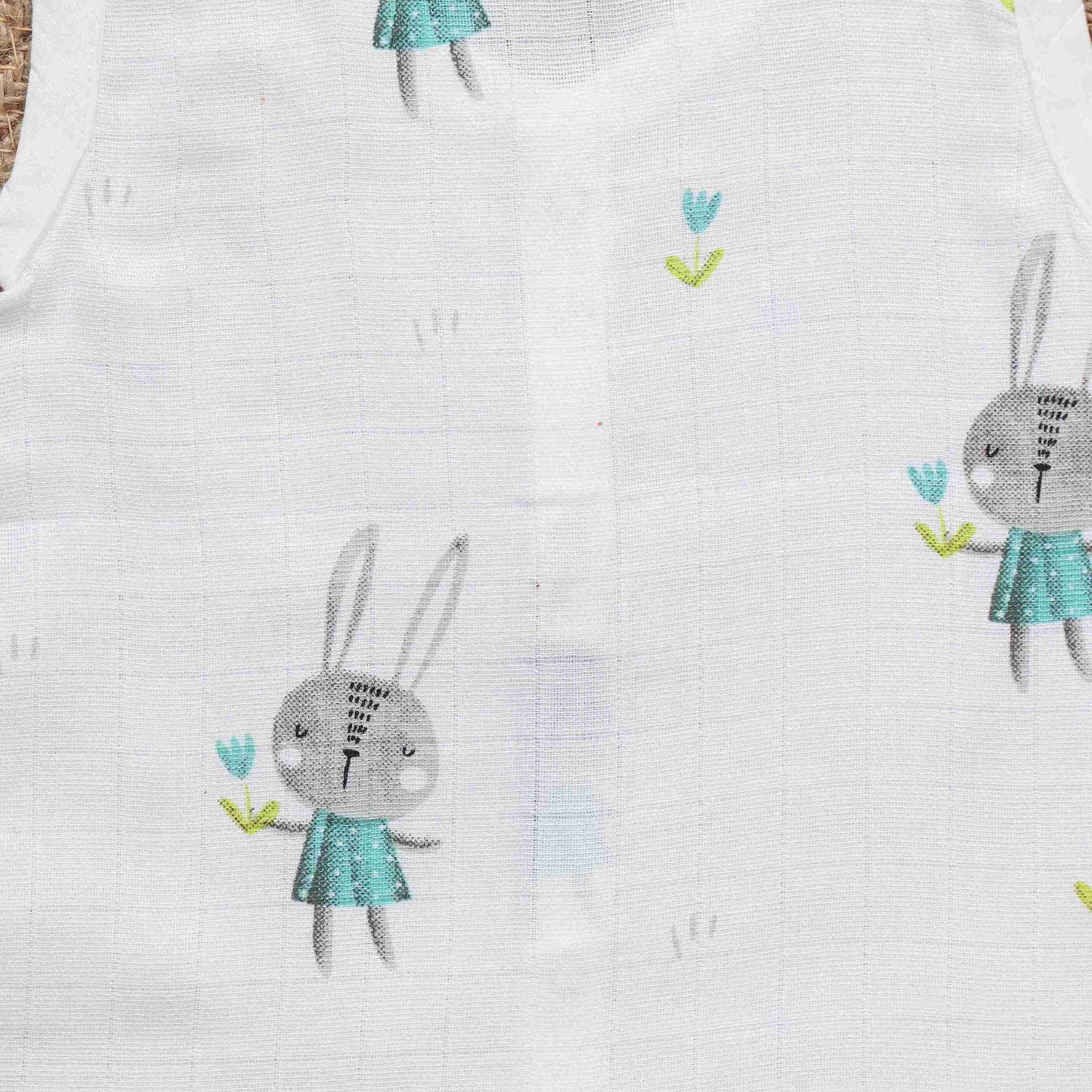 Bunny Printed White Muslin Jabla for Babies - Adorable Baby Dress