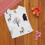 Forest Animals Printed White Jabla for Babies - Casual Elegance