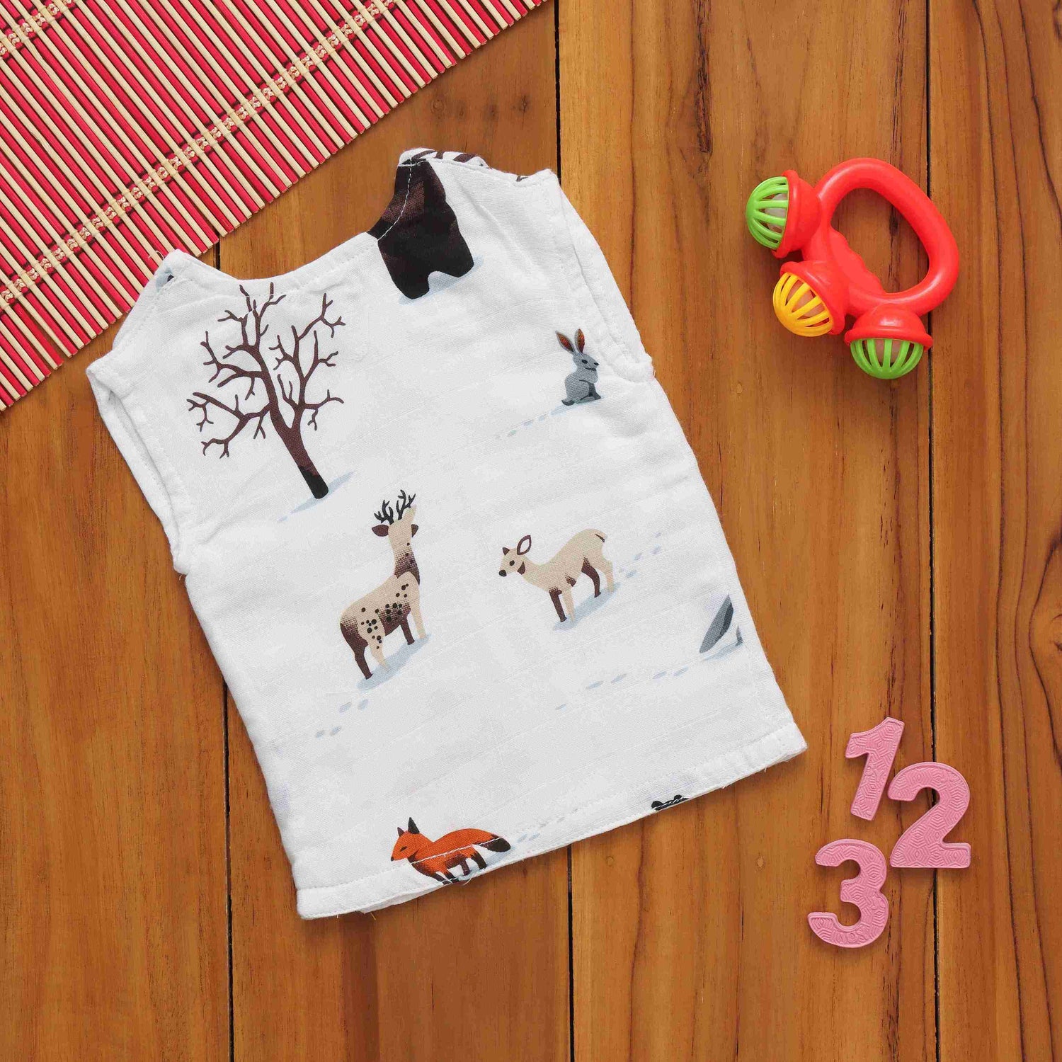 Forest Animals Printed White Jabla for Babies - Casual Elegance