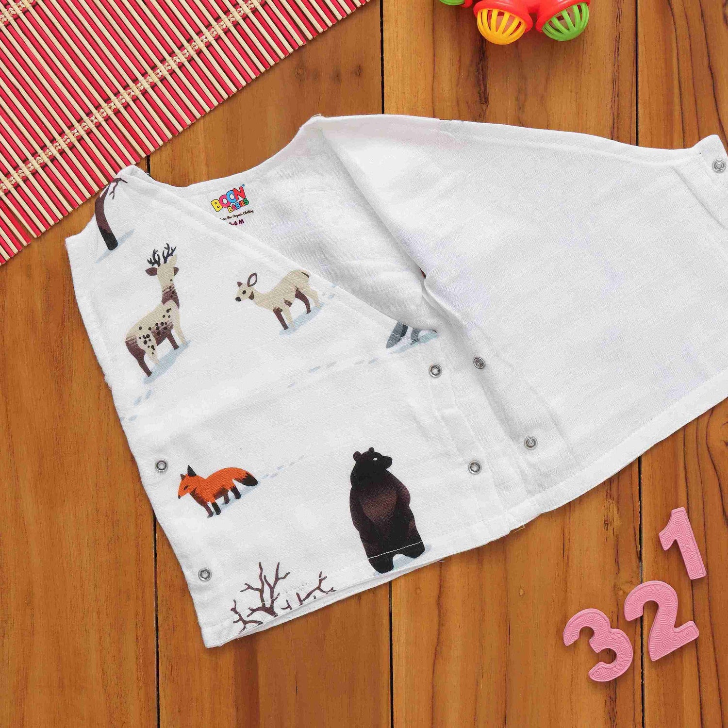 Forest Animals Printed White Jabla for Babies - Casual Elegance