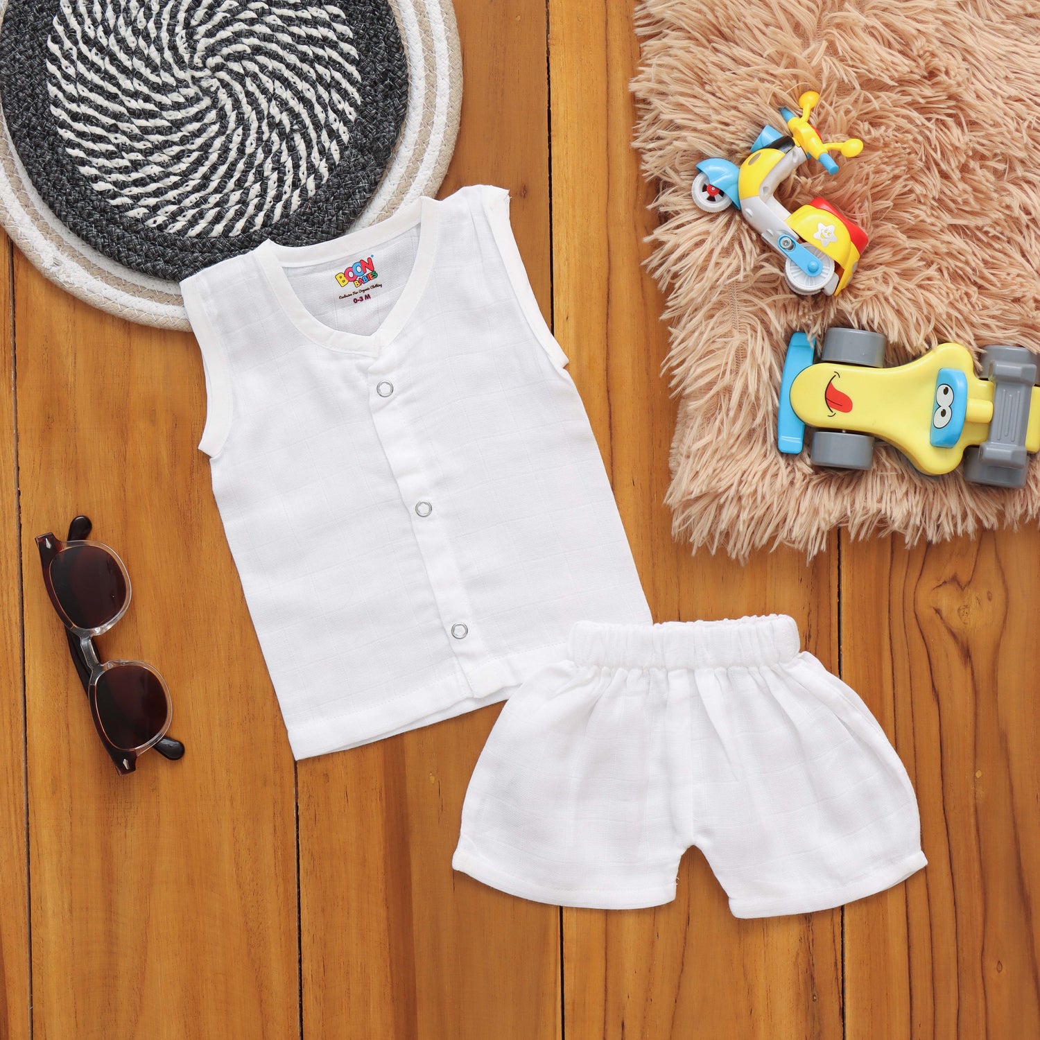 Adorable White Baby Jabla with Matching Shorts Boon Babies