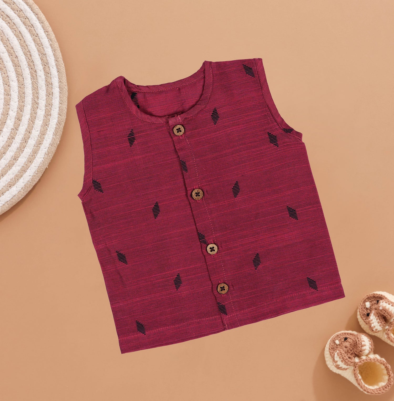 Chic Maroon Boys Jabla with Geometric Patterns