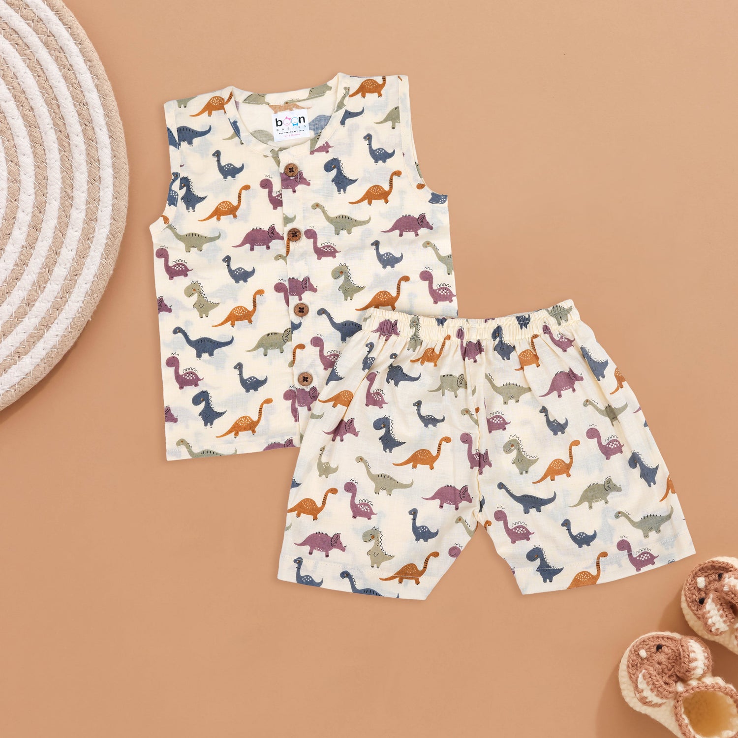 Playful Dino Print Baby Jabla with Shorts