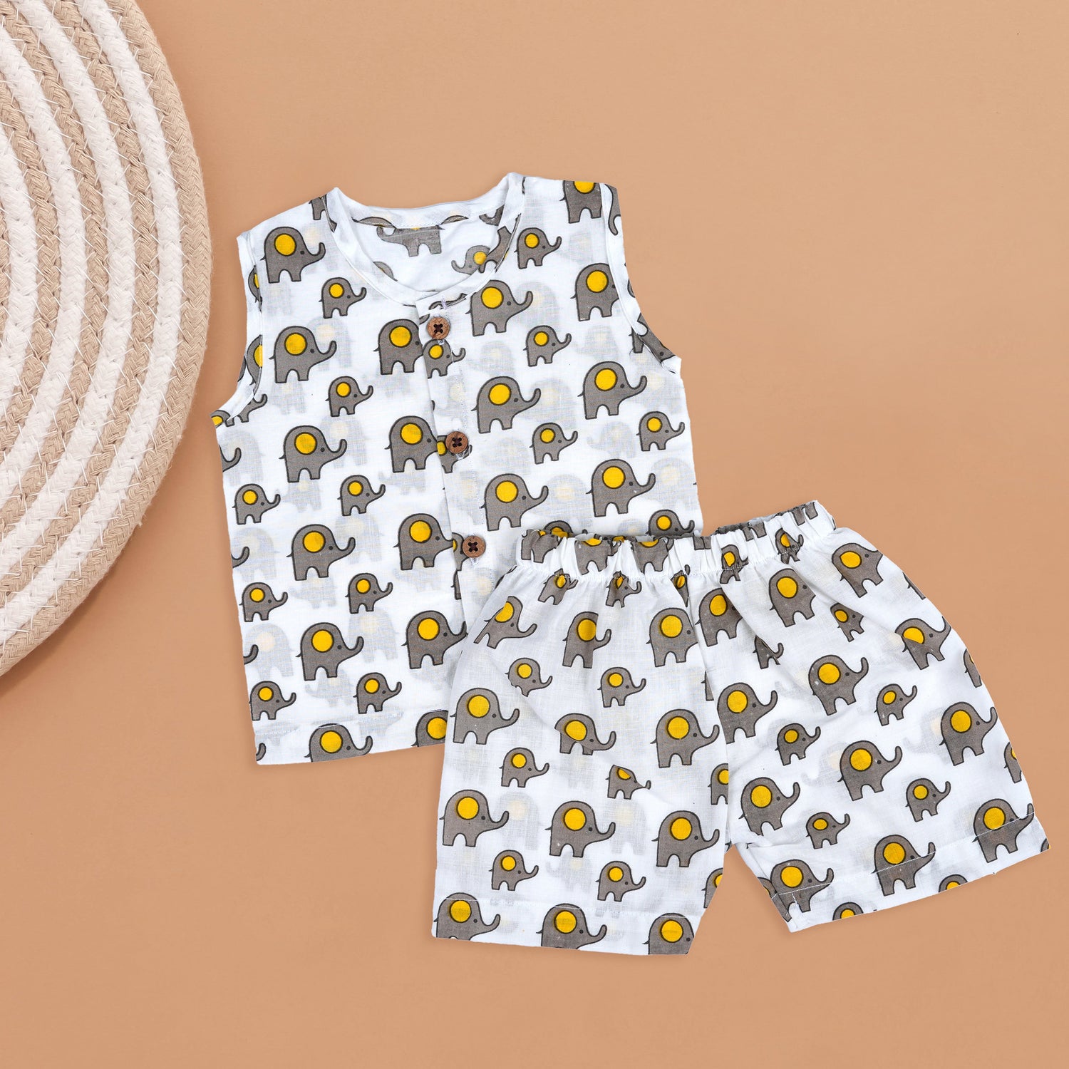 Gentle Elephant Print Baby Jabla with Shorts – Muslin Comfort