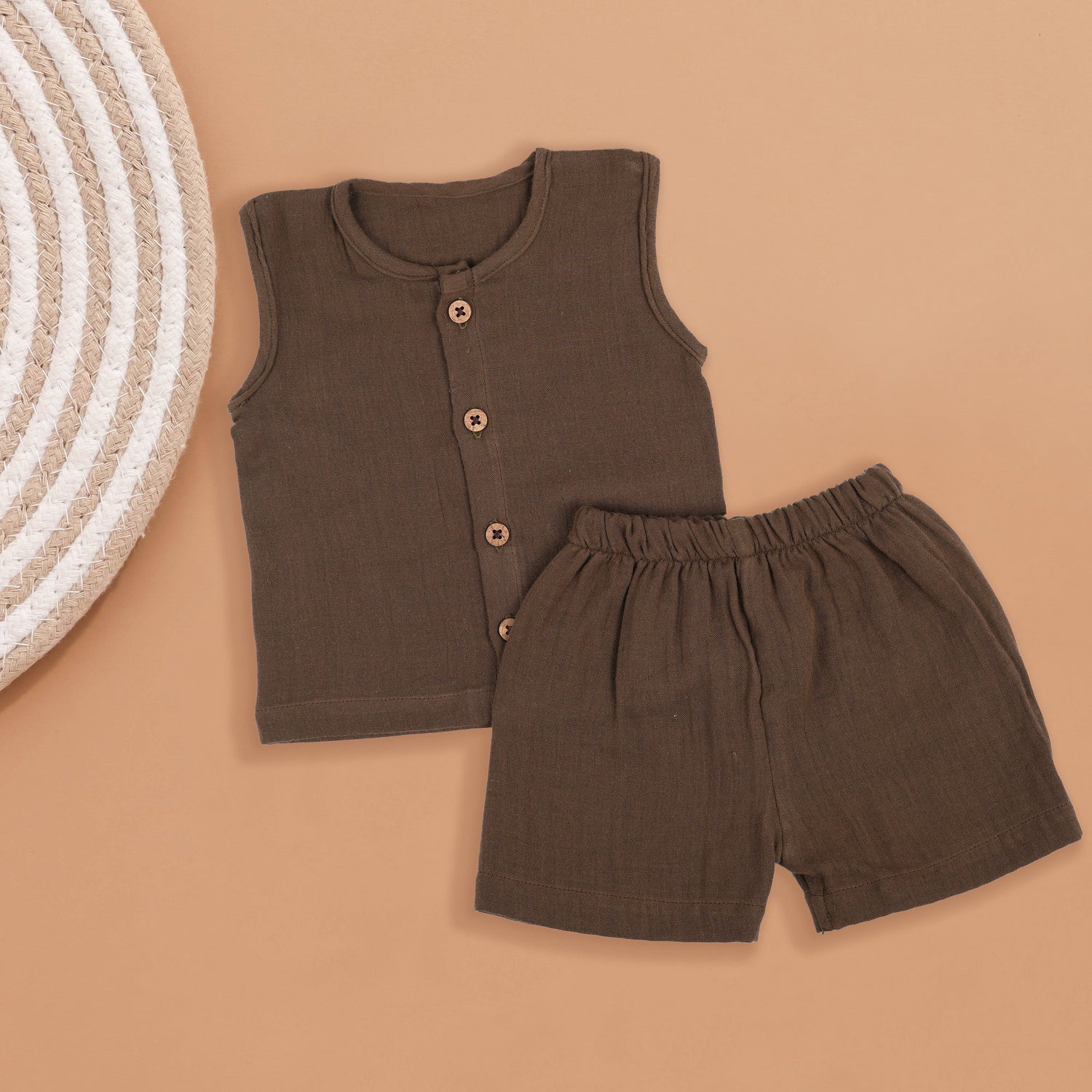 Elegant Brown Muslin Jabla with Shorts – Timeless Comfort Boon Babies