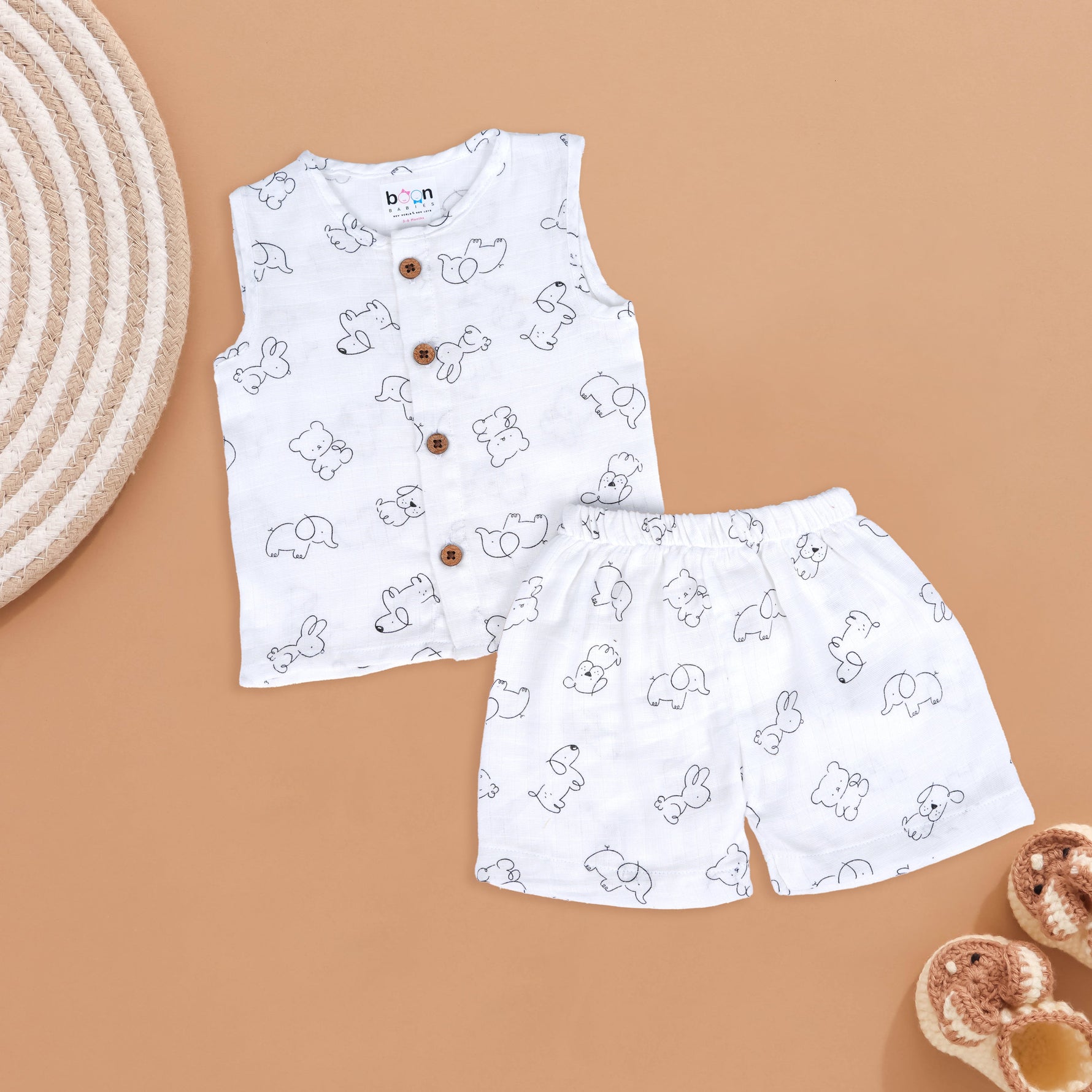 Playful Animals Muslin Jabla & Shorts Set for Babies Boon Babies