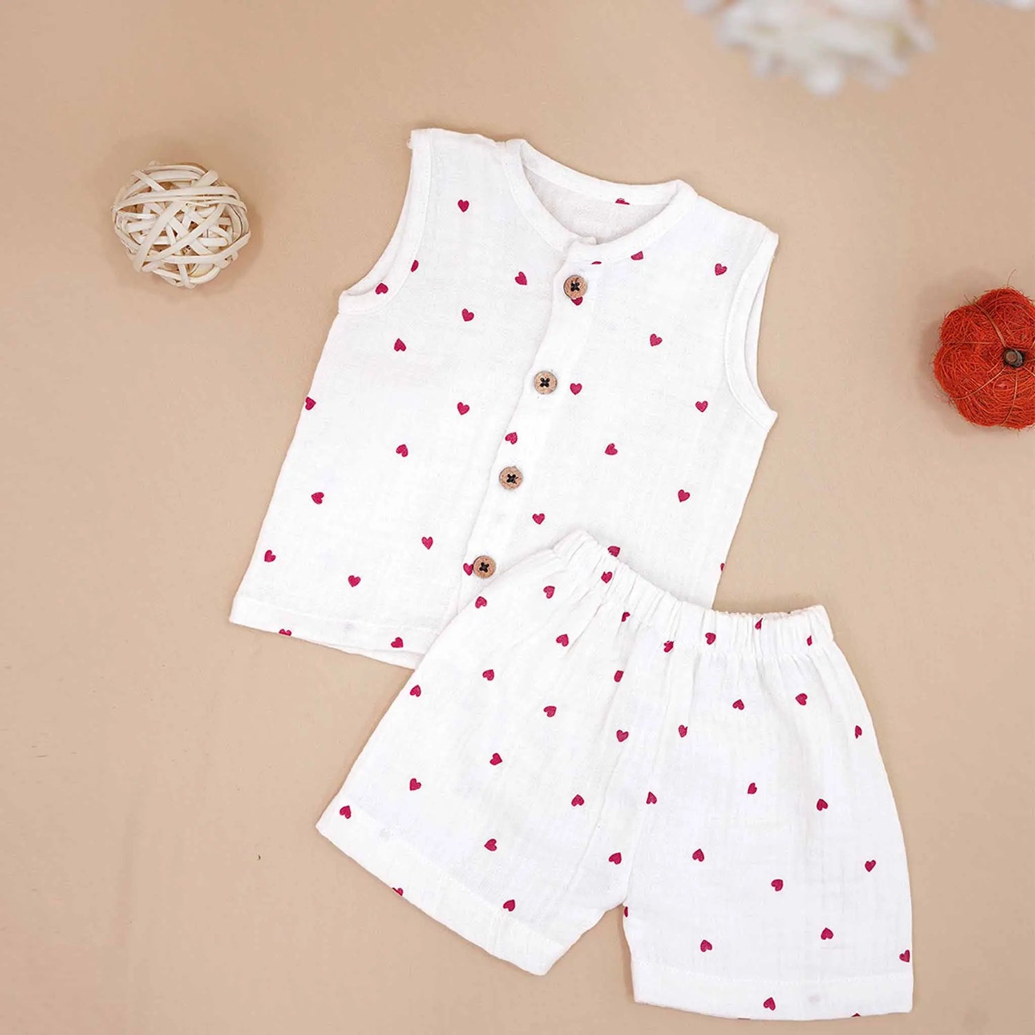 Soft Muslin Baby Jabla & Shorts Set - Heart Print Boon Babies