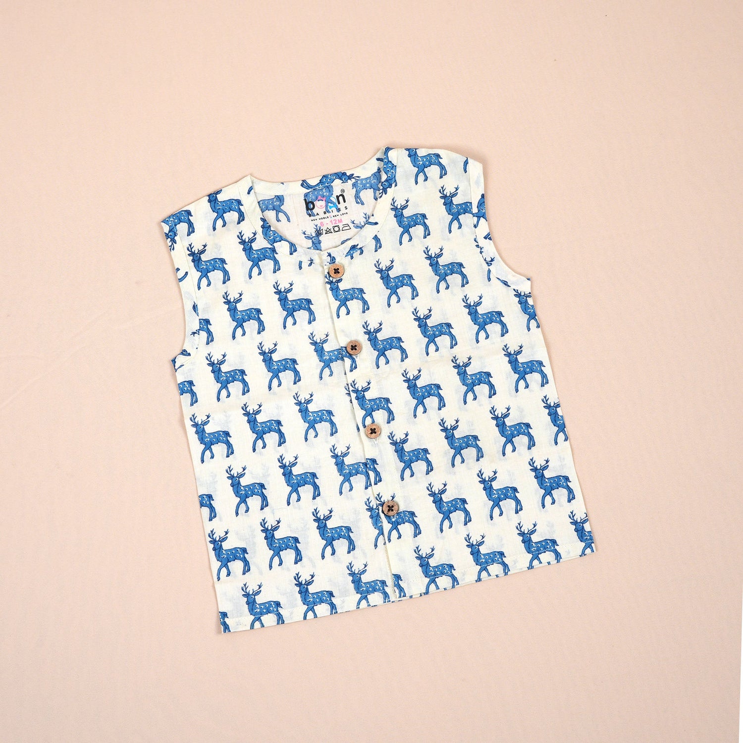 Adorable Blue Deer Print Jaipur Cotton Jabla for Babies