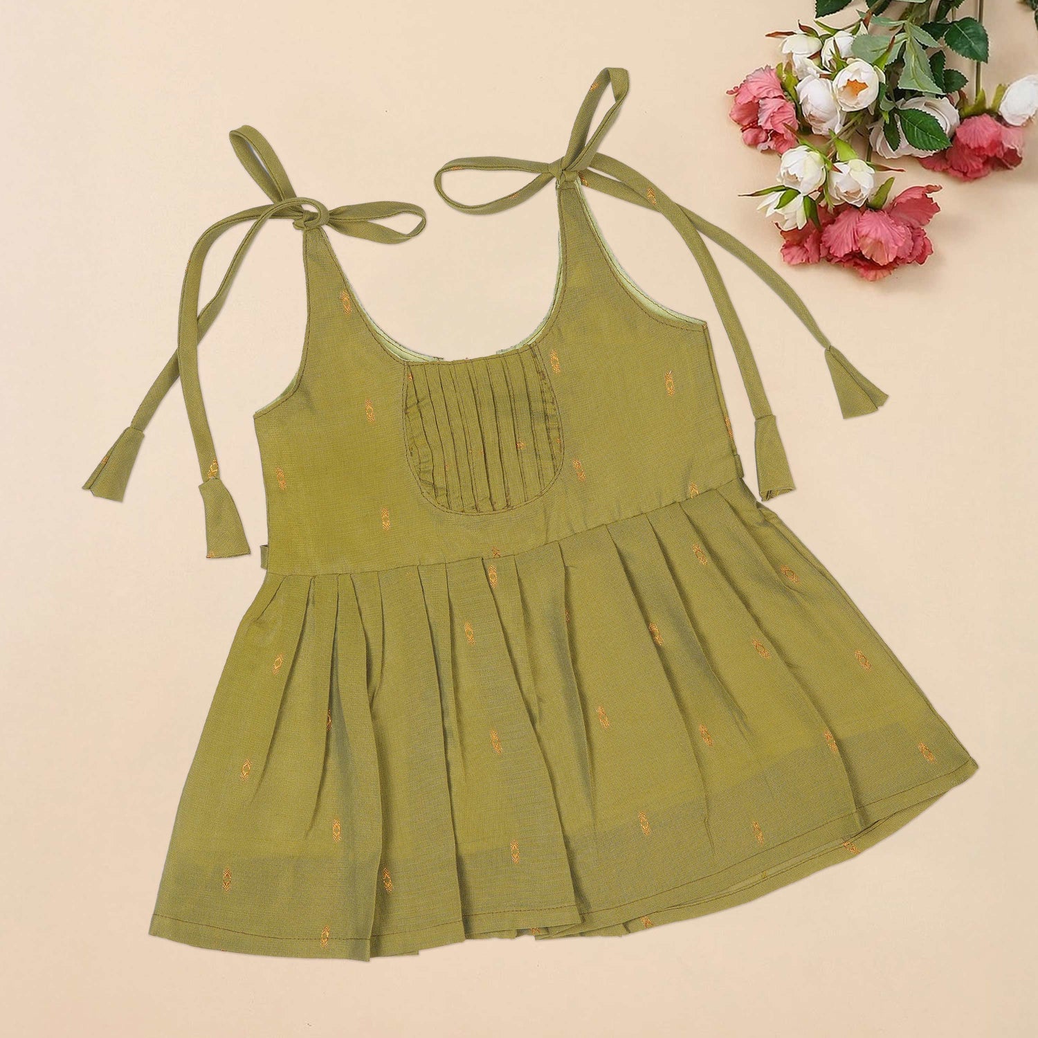 Baby Silk Knot Frock – Olive U-Line Casual Style