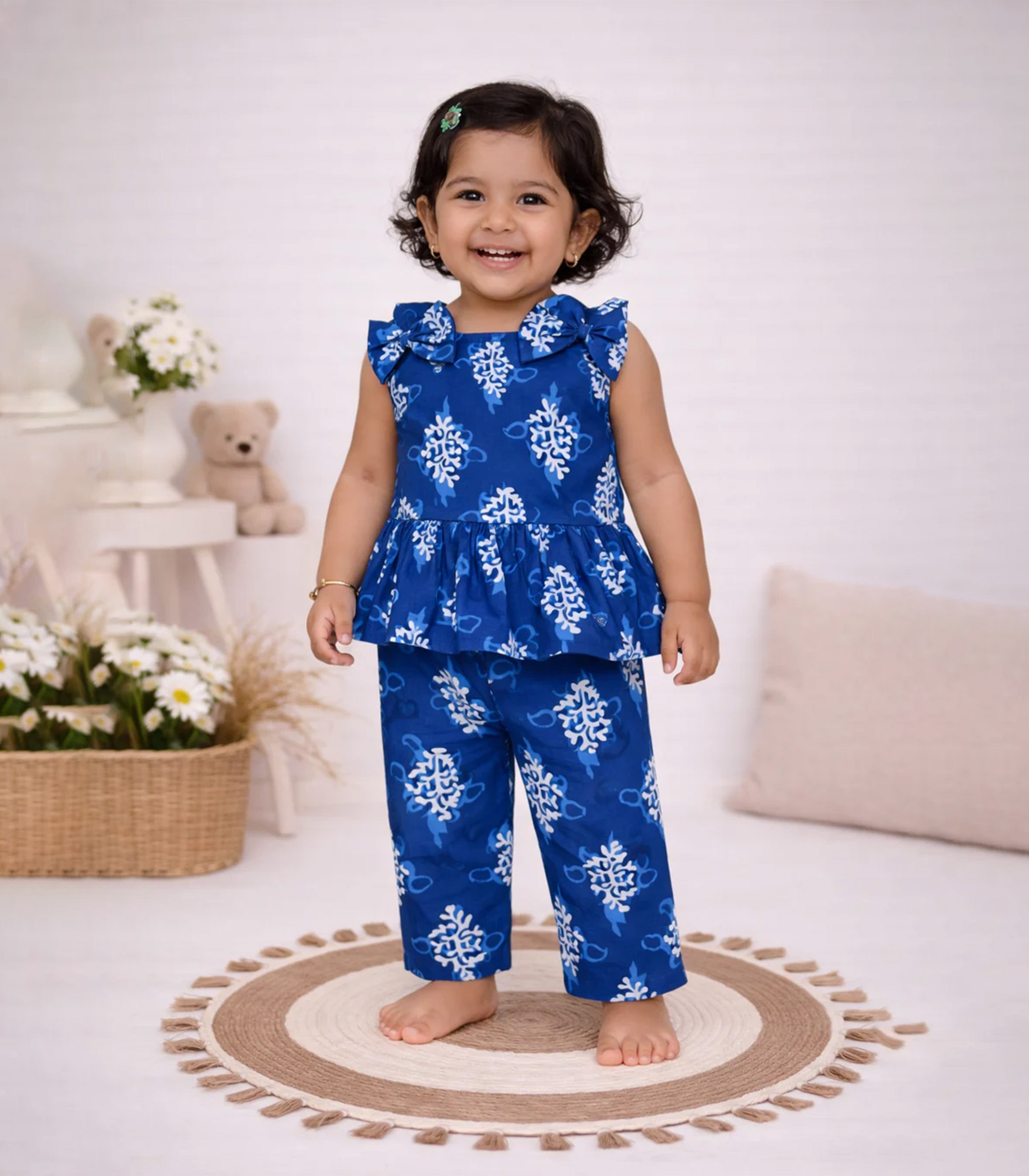 Girls Boon Babies royal blue sleeveless co-ord set with matching pants, featuring a stylish and comfortable design.
