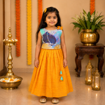 Girls floral printed ethnic top and mustard pleated skirt set by Boon Babies, featuring colorful floral design and stylish pleats.