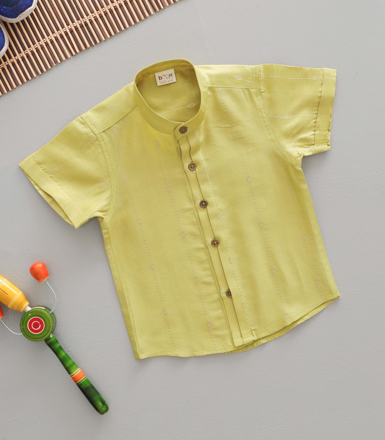 Boys Silk Mandarin Collar Shirt – Olive Green