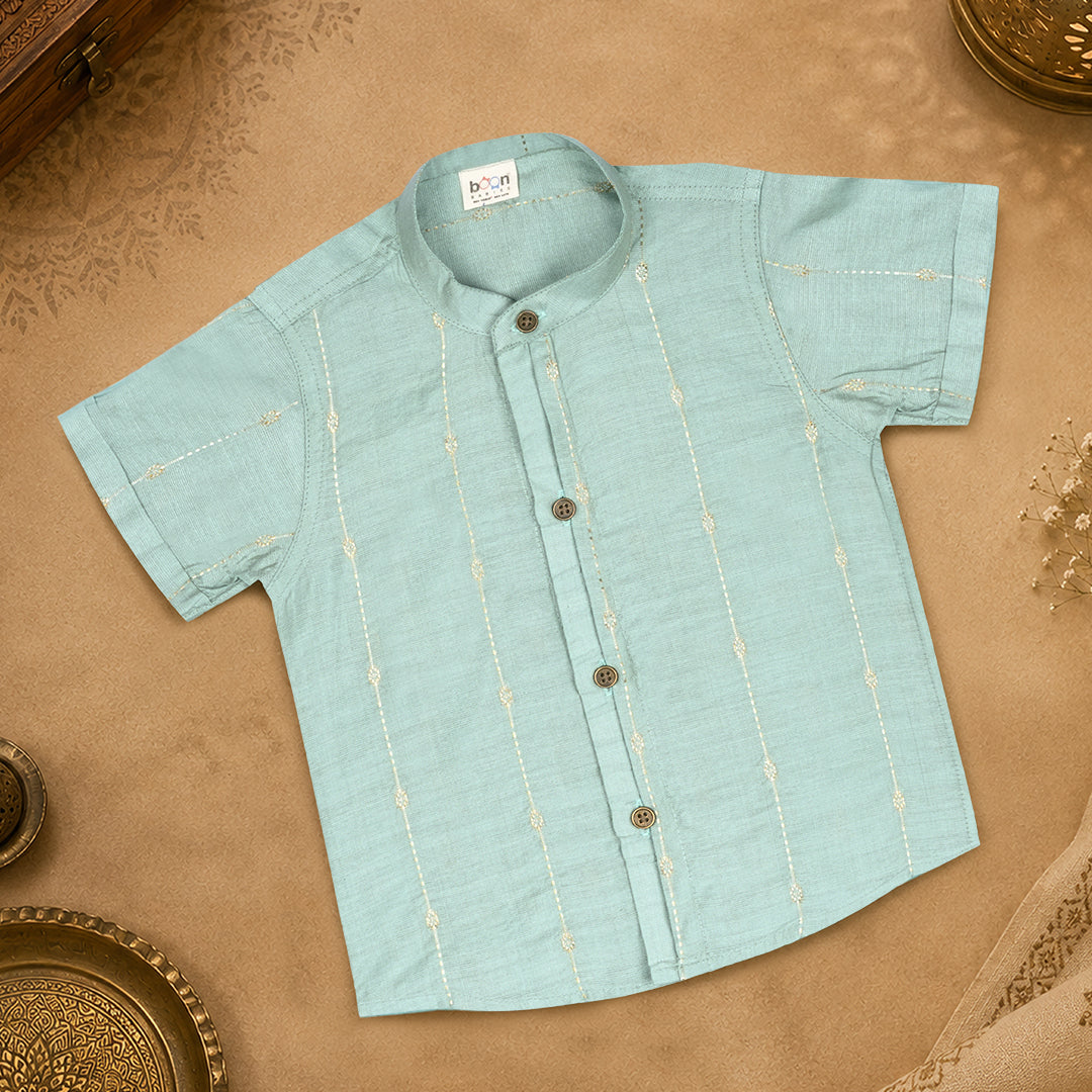 Boys Premium Cotton Mandarin Collar Shirt – Mint Green | Boon Babies