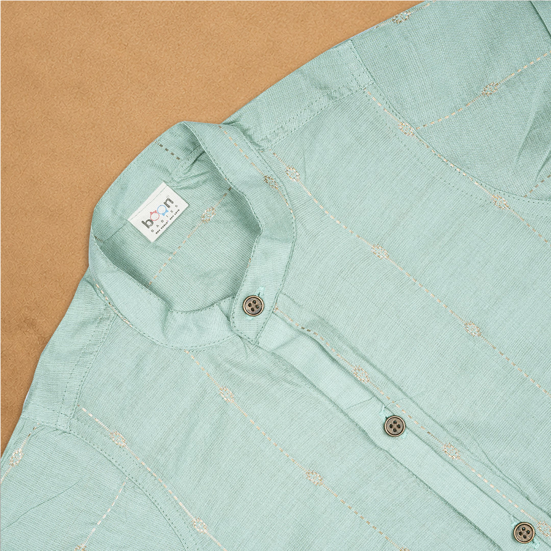 Boys Premium Cotton Mandarin Collar Shirt – Mint Green | Boon Babies