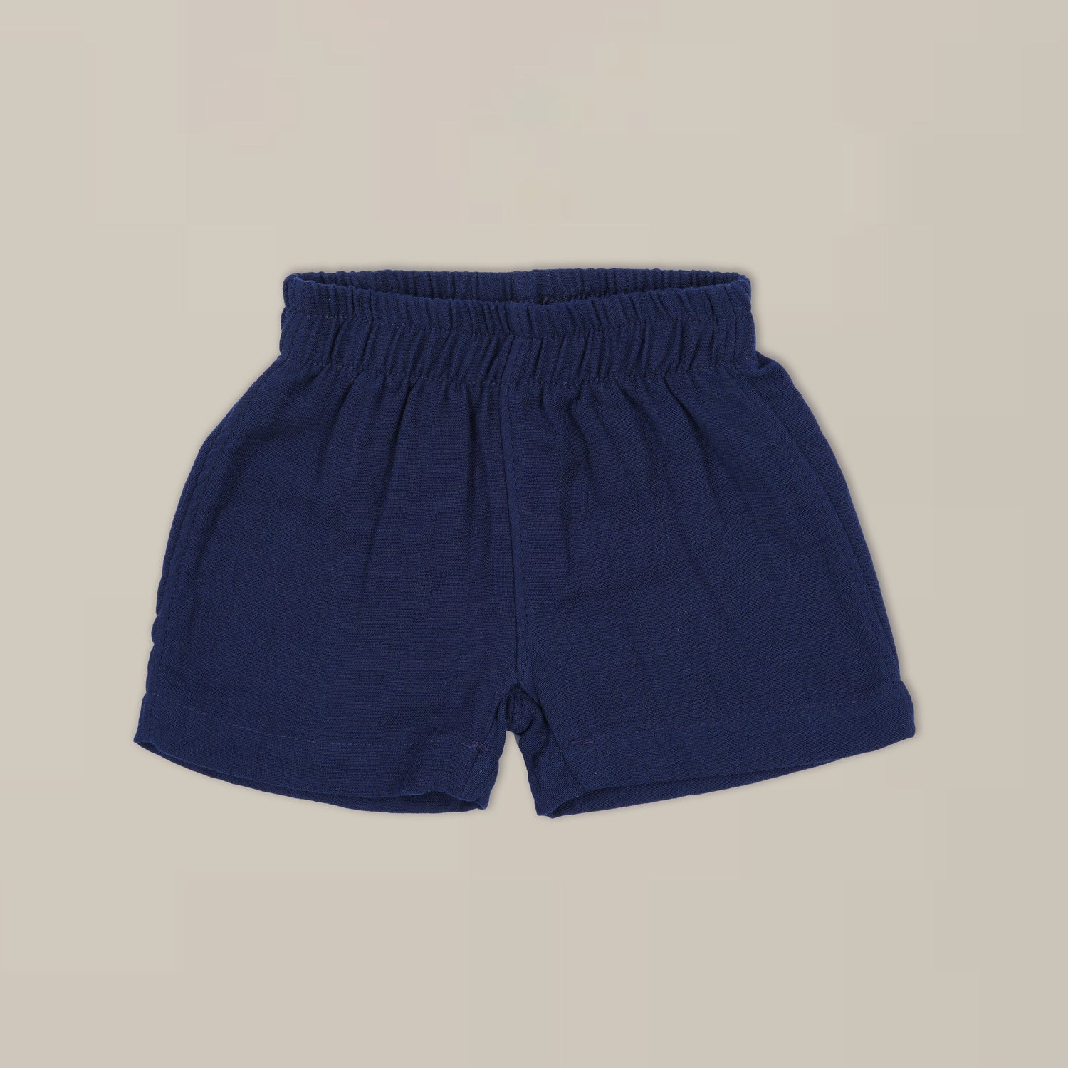 Navy Blue Crinkled Muslin Shirt and Shorts Set with Monkey Embroidery