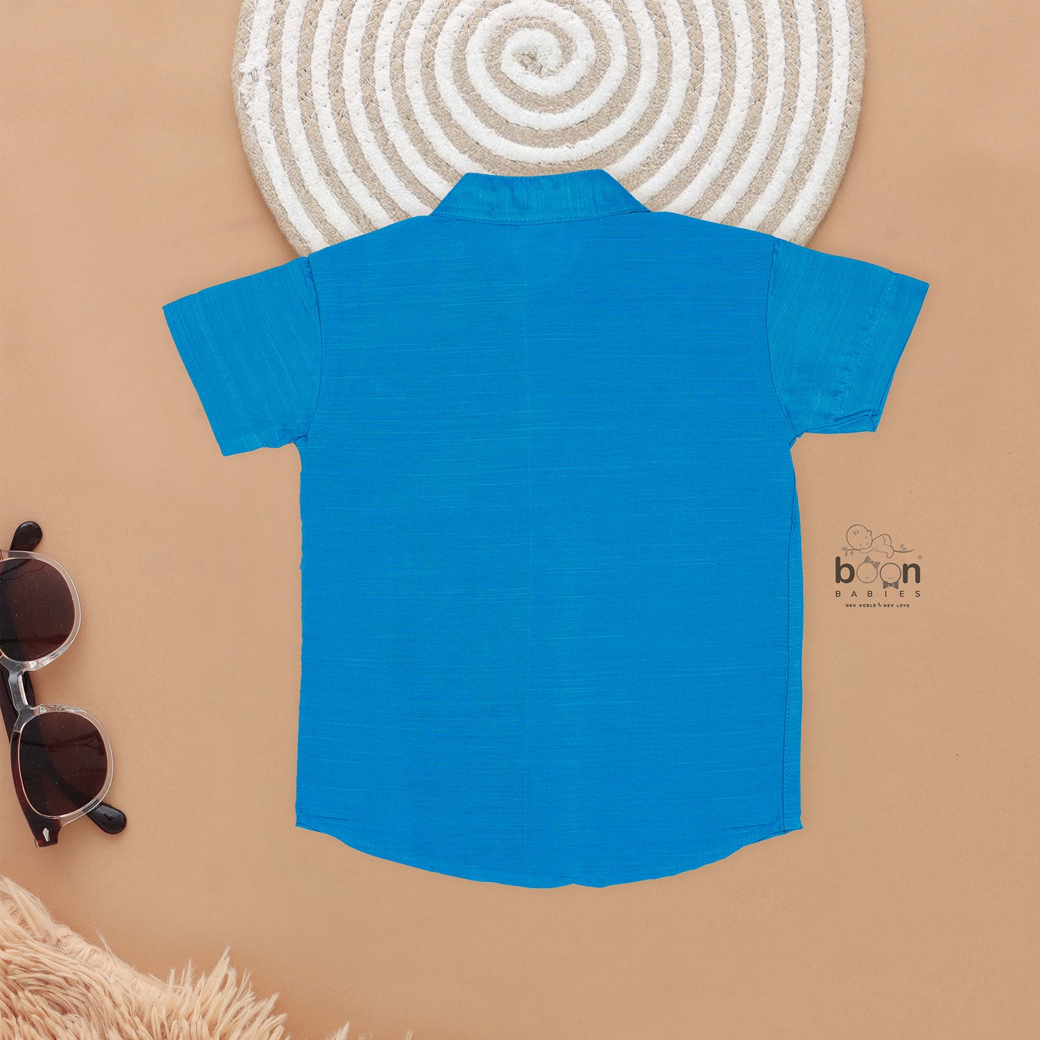 Sky Blue Silk Panel Shirt with Cream Pattu Dhoti – Elegant Traditional Outfit for Boys