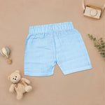 Boys wearing Boon Babies printed muslin casual shirt with straight collar and matching shorts, embroidered design, summer wear.