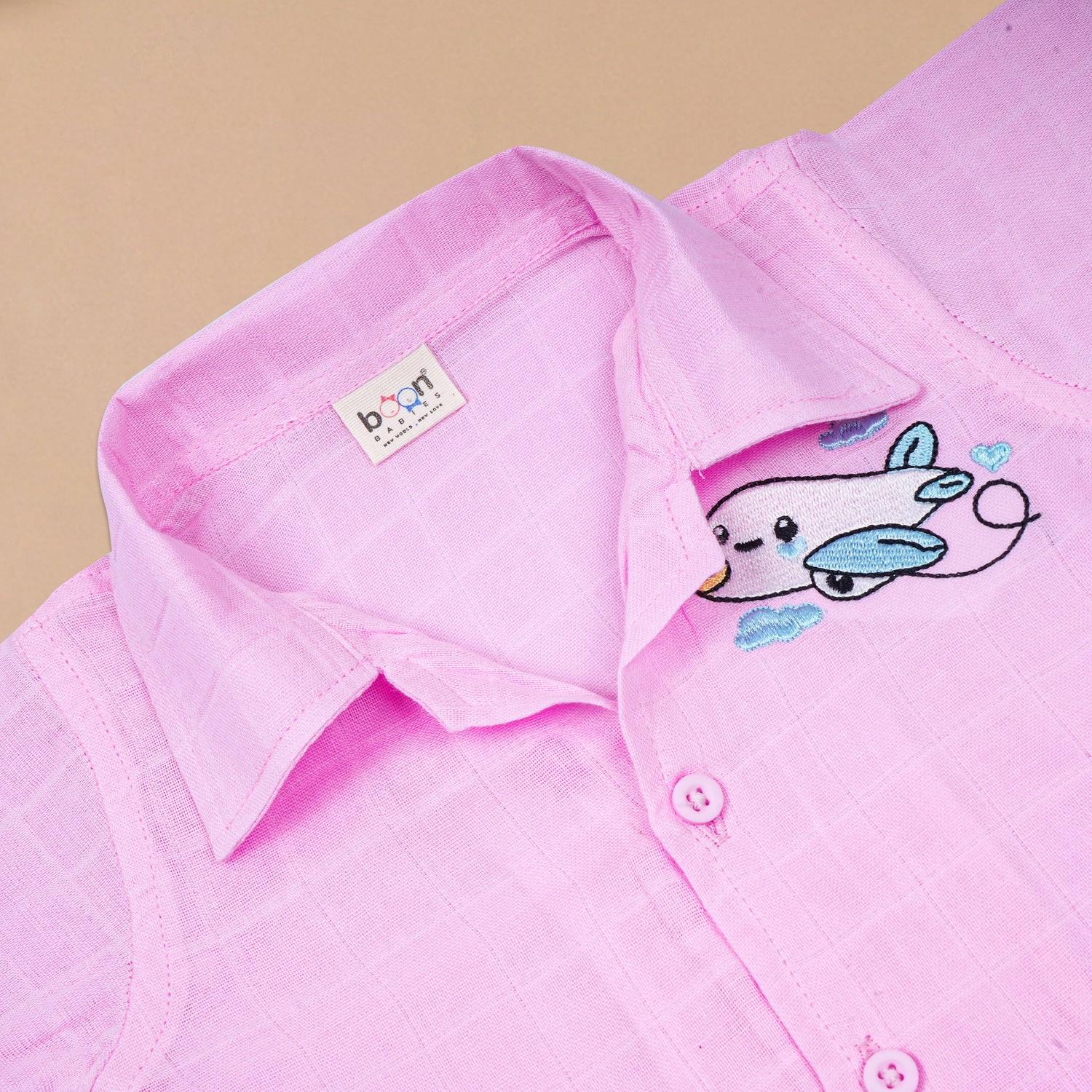 Boys Muslin Open Collar Embroidered Casual Shirt | Airplane